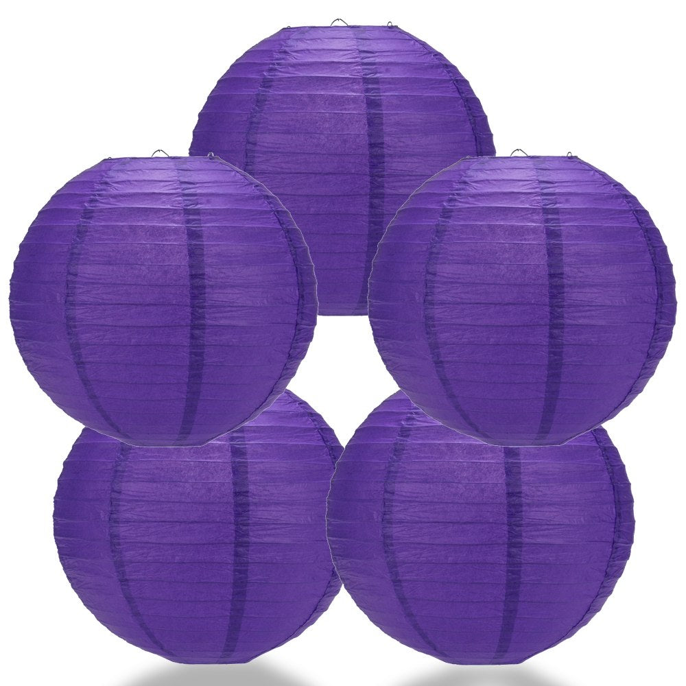 5-Pack 20 Inch Plum Purple Parallel Ribbing Round Paper Lantern - Luna Bazaar | Boho &amp; Vintage Style Decor