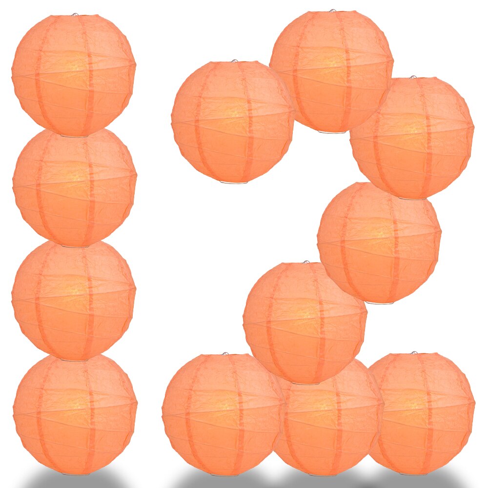 12-Pack 20 Inch Peach / Orange Coral Free-Style Ribbing Round Paper Lantern - Luna Bazaar | Boho &amp; Vintage Style Decor