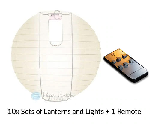 MoonBright Beige Paper Lantern 10pc Party Pack with Remote Controlled LED Lights Included - Luna Bazaar | Boho &amp; Vintage Style Decor