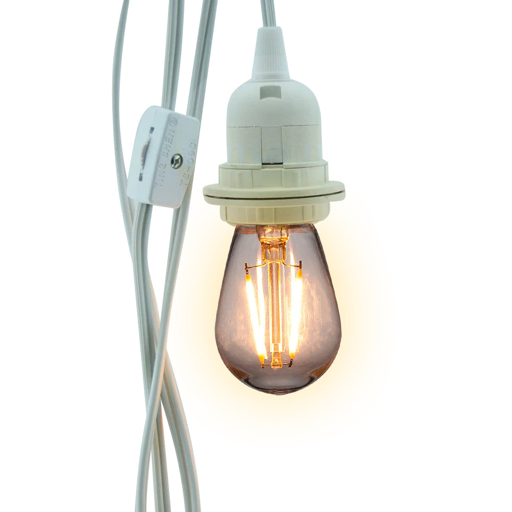 LANTERN + CORD + COLOR BULB | White Crepe Premium Paper Lantern with Pendant Cord Combo Kit, Switch, E26, Warm White Bulb - Luna Bazaar | Boho &amp; Vintage Style Decor