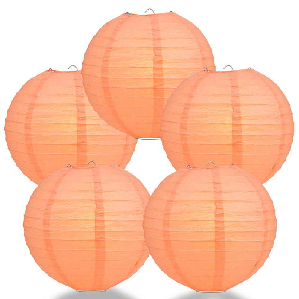 5-Pack 24 Inch Peach / Orange Coral Parallel Ribbing Round Paper Lantern - Luna Bazaar | Boho &amp; Vintage Style Decor