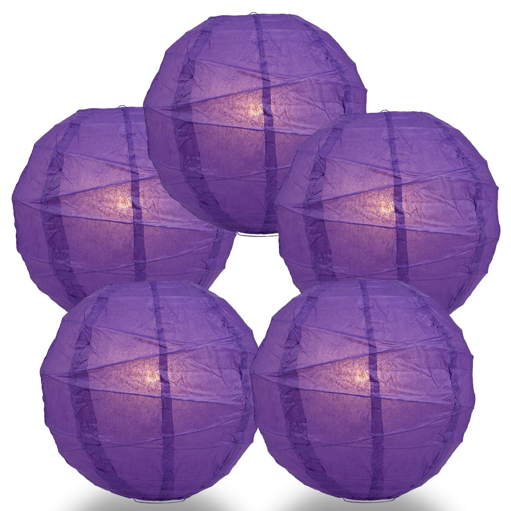 5-Pack 20 Inch Royal Purple Free-Style Ribbing Round Paper Lantern - Luna Bazaar | Boho &amp; Vintage Style Decor