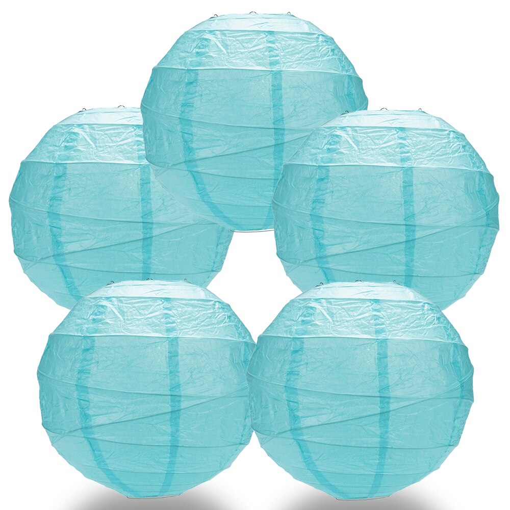 5-Pack 14 Inch Baby Blue Free-Style Ribbing Round Paper Lantern - Luna Bazaar | Boho &amp; Vintage Style Decor