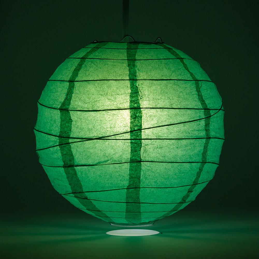 12 Inch Emerald Green Free-Style Ribbing Round Paper Lantern - Luna Bazaar | Boho &amp; Vintage Style Decor