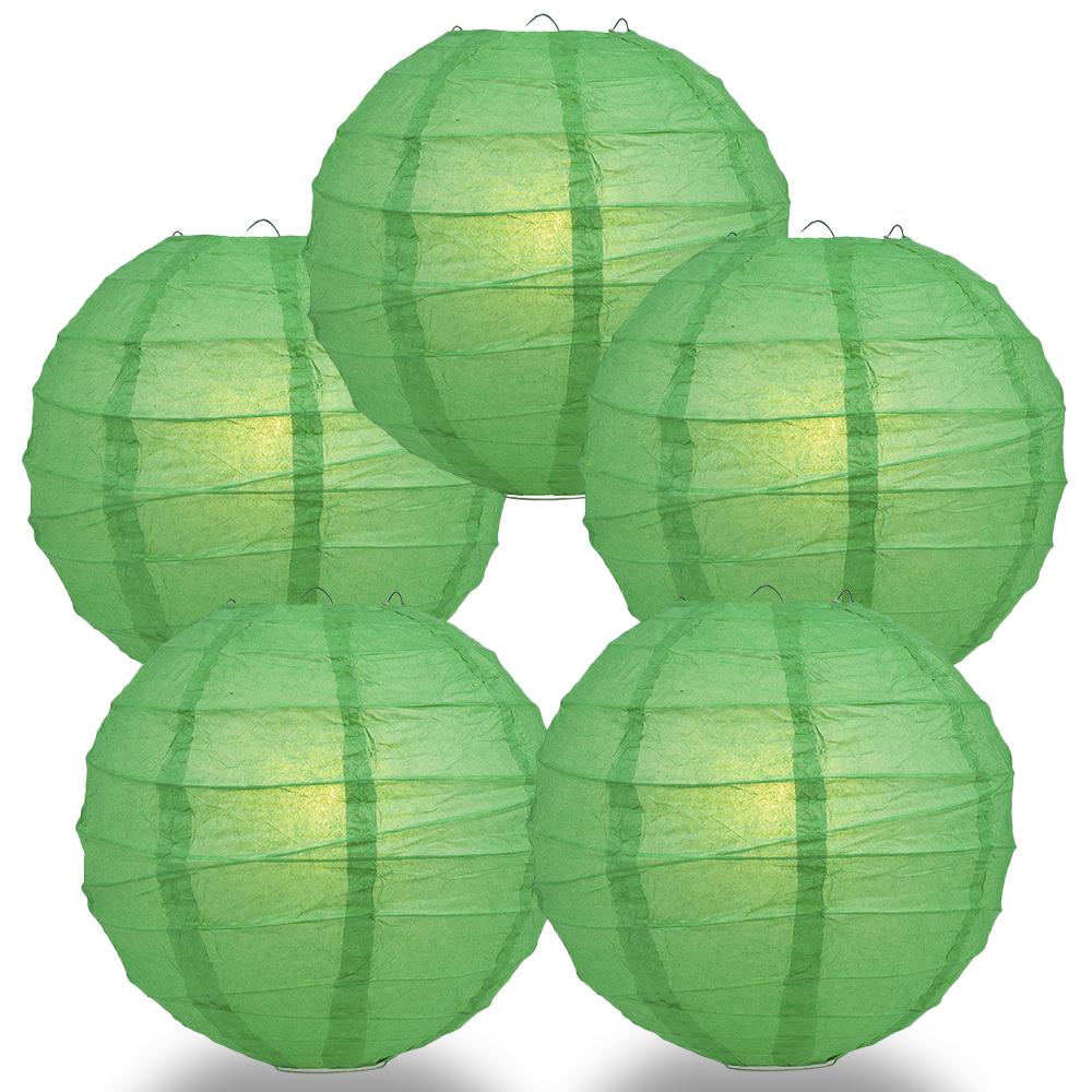 5-Pack 12 Inch Emerald Green Free-Style Ribbing, Hanging Paper Lanterns - Luna Bazaar | Boho &amp; Vintage Style Decor