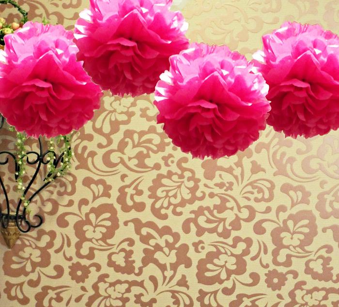 CLOSEOUT EZ-Fluff 12&quot; Fuchsia Tissue Paper Pom Poms Flowers Balls, Decorations (4 PACK) - Luna Bazaar | Boho &amp; Vintage Style Decor