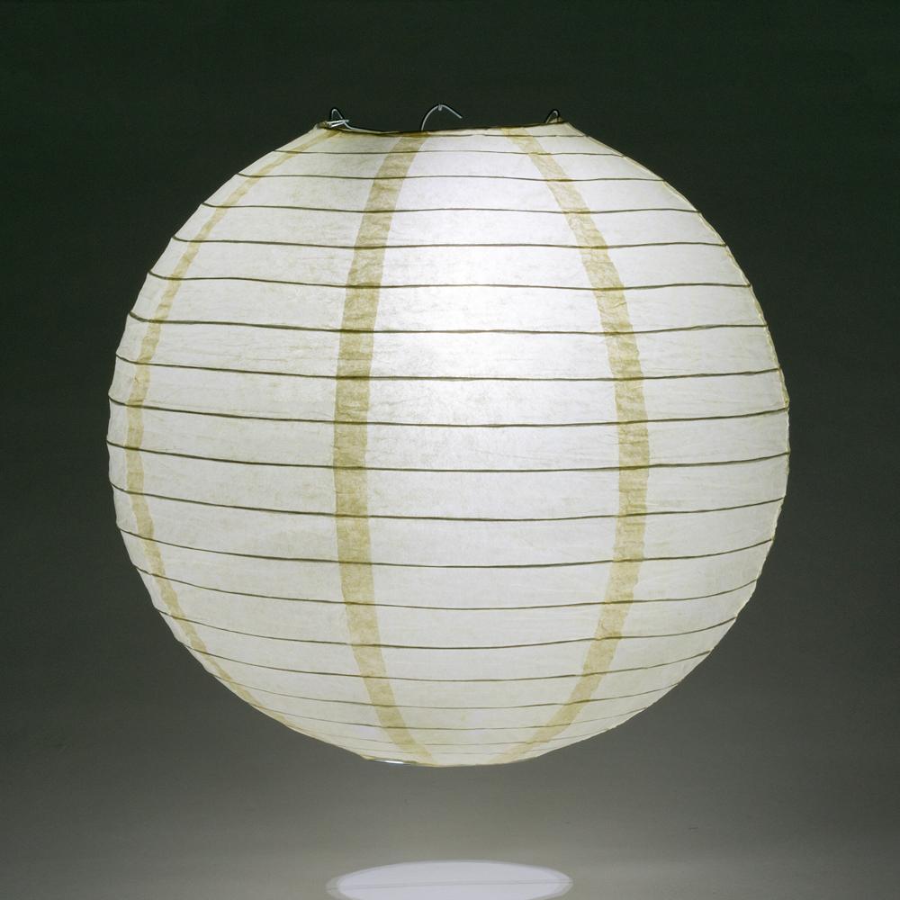 Lit Ivory Parallel Ribbing Round Paper Lantern