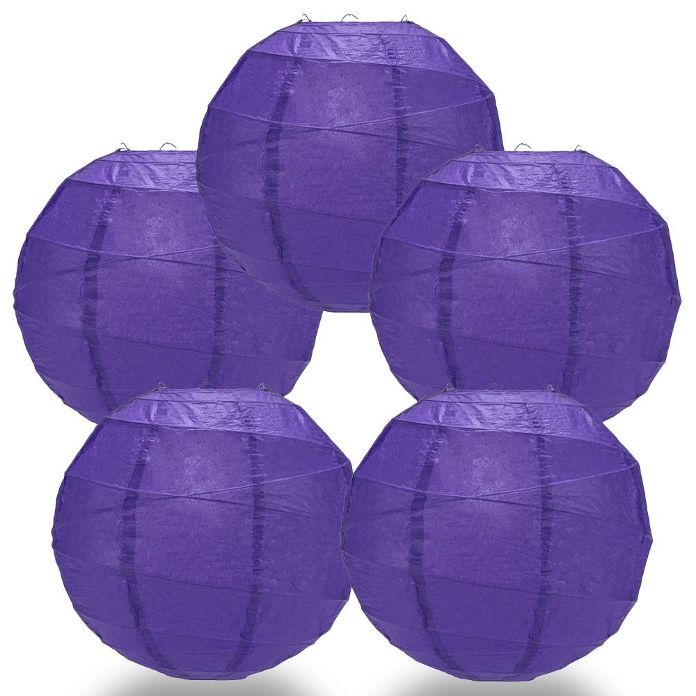 5-Pack 12 Inch Plum Purple Free-Style Ribbing, Hanging Paper Lanterns - Luna Bazaar | Boho &amp; Vintage Style Decor