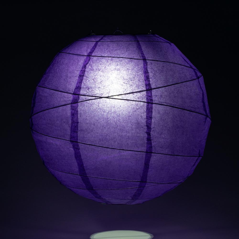 Lit Plum Purple Free-Style Ribbing Round Paper Lantern