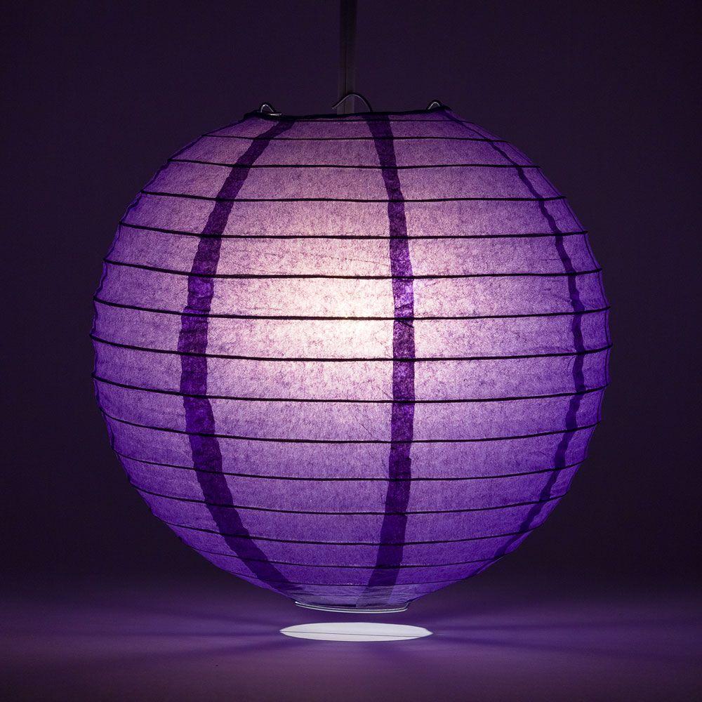 14 Inch Royal Purple Parallel Ribbing Round Paper Lantern - Luna Bazaar | Boho &amp; Vintage Style Decor