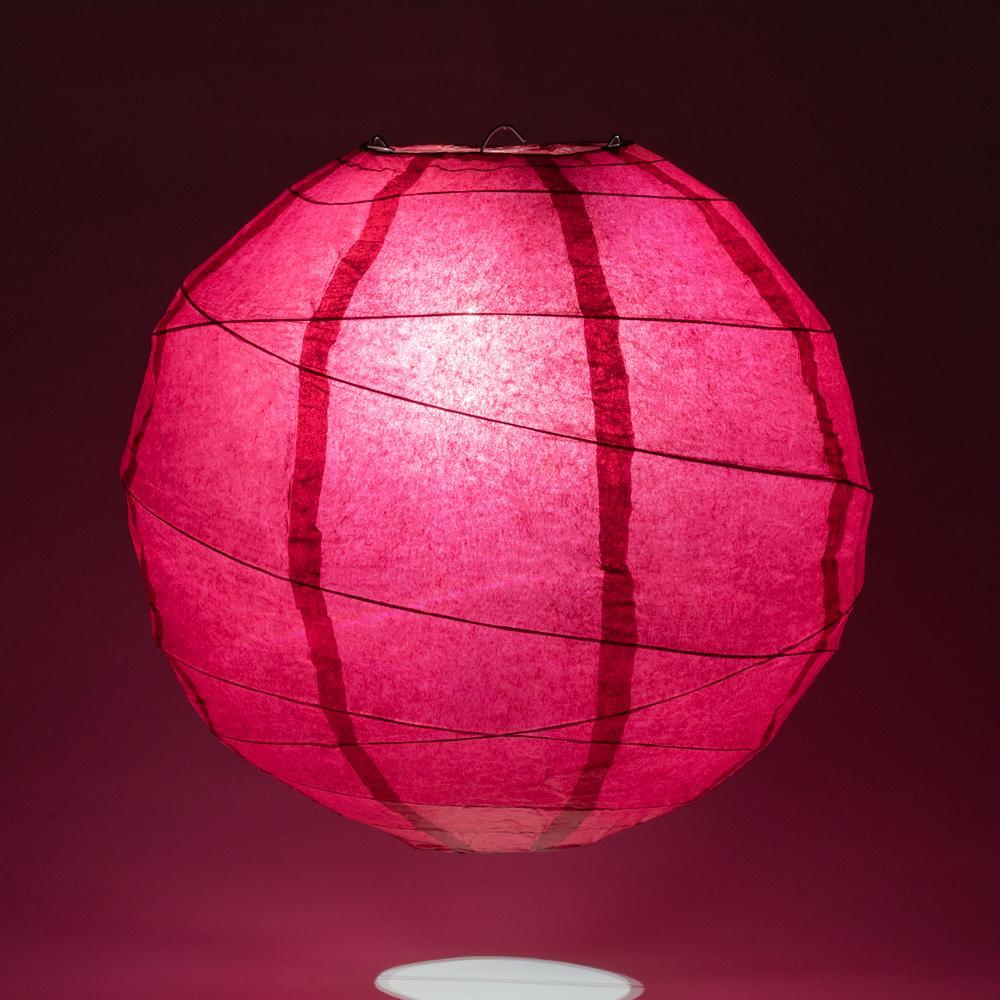 Lit Velvet Red Free-Style Ribbing Round Paper Lantern