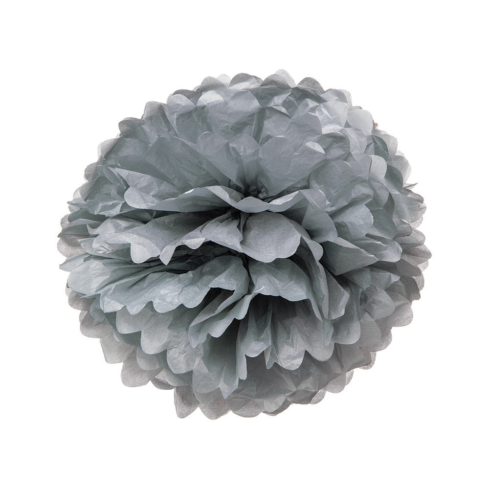 Dove Grey 15 Inch Tissue Paper Flower Pom Pom - Luna Bazaar | Boho &amp; Vintage Style Decor