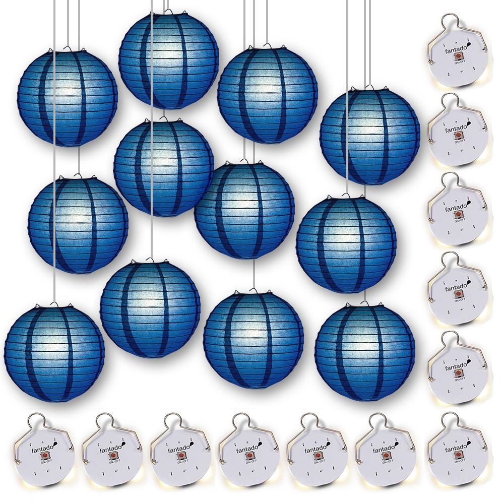 MoonBright 12&quot; Navy Blue Paper Lanterns with Budget Friendly OmniDisk LED Lights (12-PACK Combo Kit) - LunaBazaar - Discover. Decorate. Celebrate.