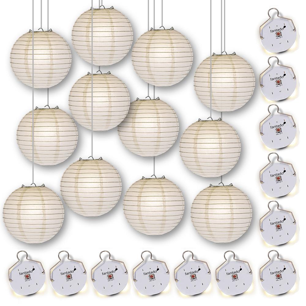 MoonBright 12&quot; White Paper Lanterns with Budget Friendly OmniDisk LED Lights (12-PACK Combo Kit) - LunaBazaar - Discover. Decorate. Celebrate.