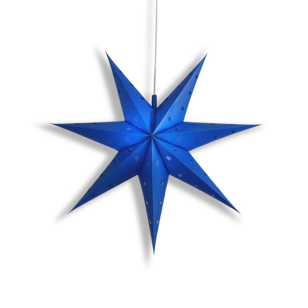 12&quot; Dark Blue 7-Point Weatherproof Star Lantern Lamp, Hanging Decoration - Lit