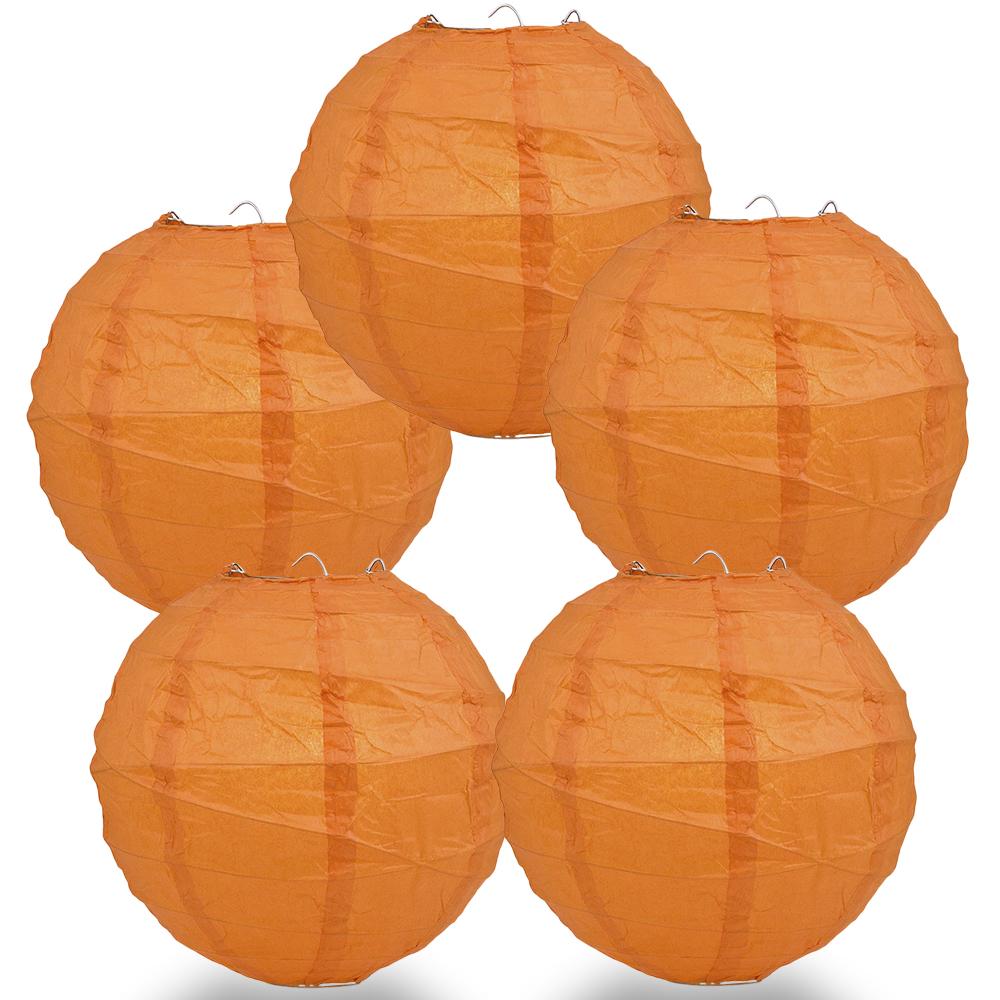 5-Pack 12 Inch Burnt Orange Free-Style Ribbing, Hanging Paper Lanterns - Luna Bazaar | Boho &amp; Vintage Style Decor