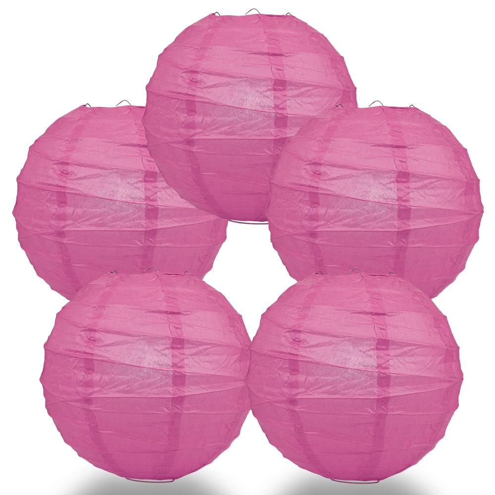 5-Pack 12 Inch Fuchsia / Hot Pink Free-Style Ribbing, Hanging Paper Lanterns - Luna Bazaar | Boho &amp; Vintage Style Decor