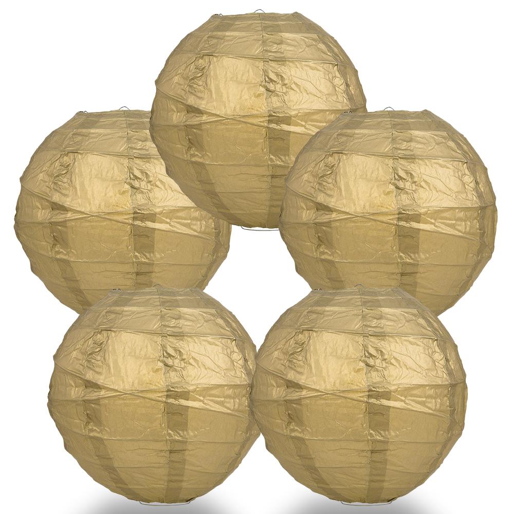 5-Pack 12 Inch Gold Free-Style Ribbing, Hanging Paper Lanterns - Luna Bazaar | Boho &amp; Vintage Style Decor