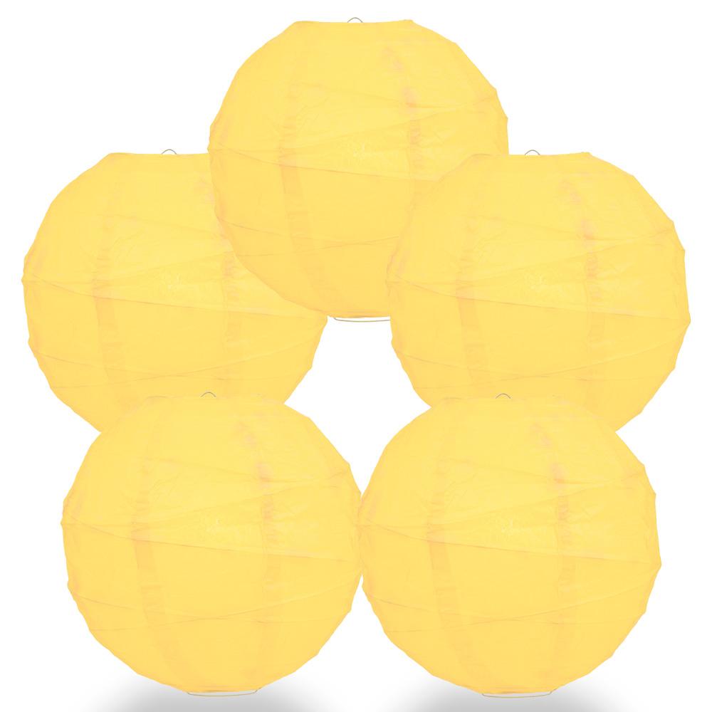 5-Pack 12 Inch Lemon Yellow Free-Style Ribbing, Hanging Paper Lanterns - Luna Bazaar | Boho &amp; Vintage Style Decor