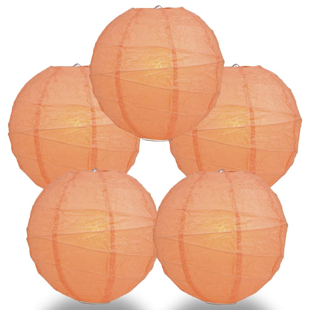5-Pack 12 Inch Peach / Orange Coral Free-Style Ribbing, Hanging Paper Lanterns - Luna Bazaar | Boho &amp; Vintage Style Decor
