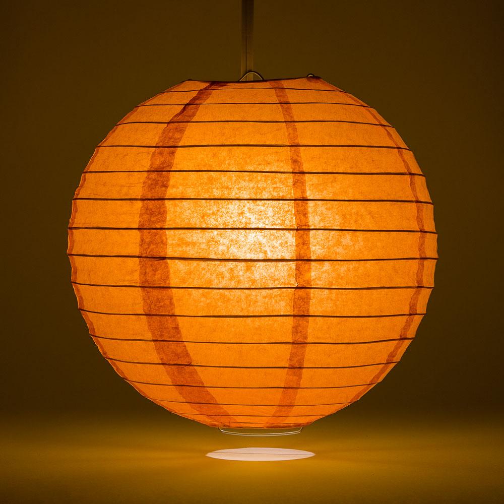 14 Inch Persimmon Orange Parallel Ribbing Round Paper Lantern - Luna Bazaar | Boho &amp; Vintage Style Decor