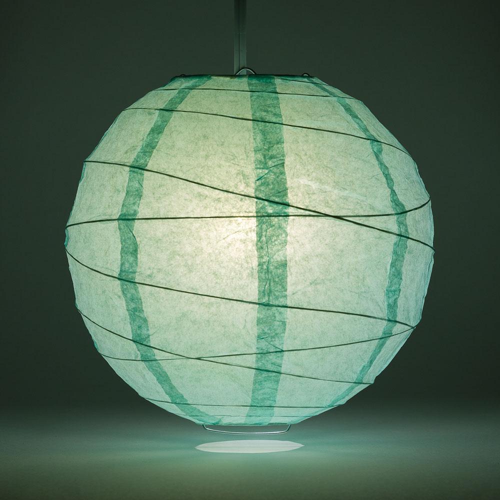 14 Inch Cool Mint Green Free-Style Ribbing Round Paper Lantern - Luna Bazaar | Boho &amp; Vintage Style Decor