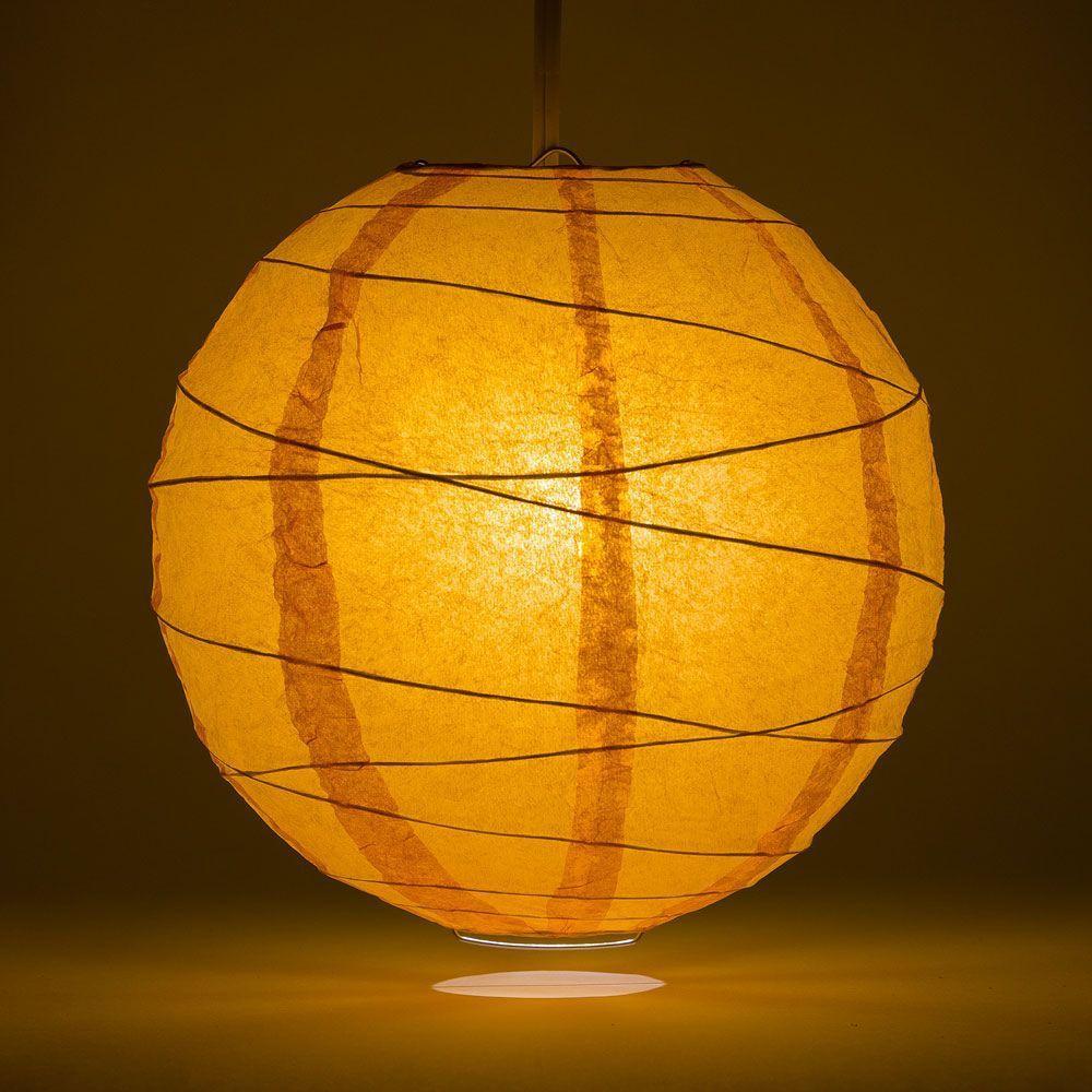 Lit Orange Free-Style Ribbing Round Paper Lantern