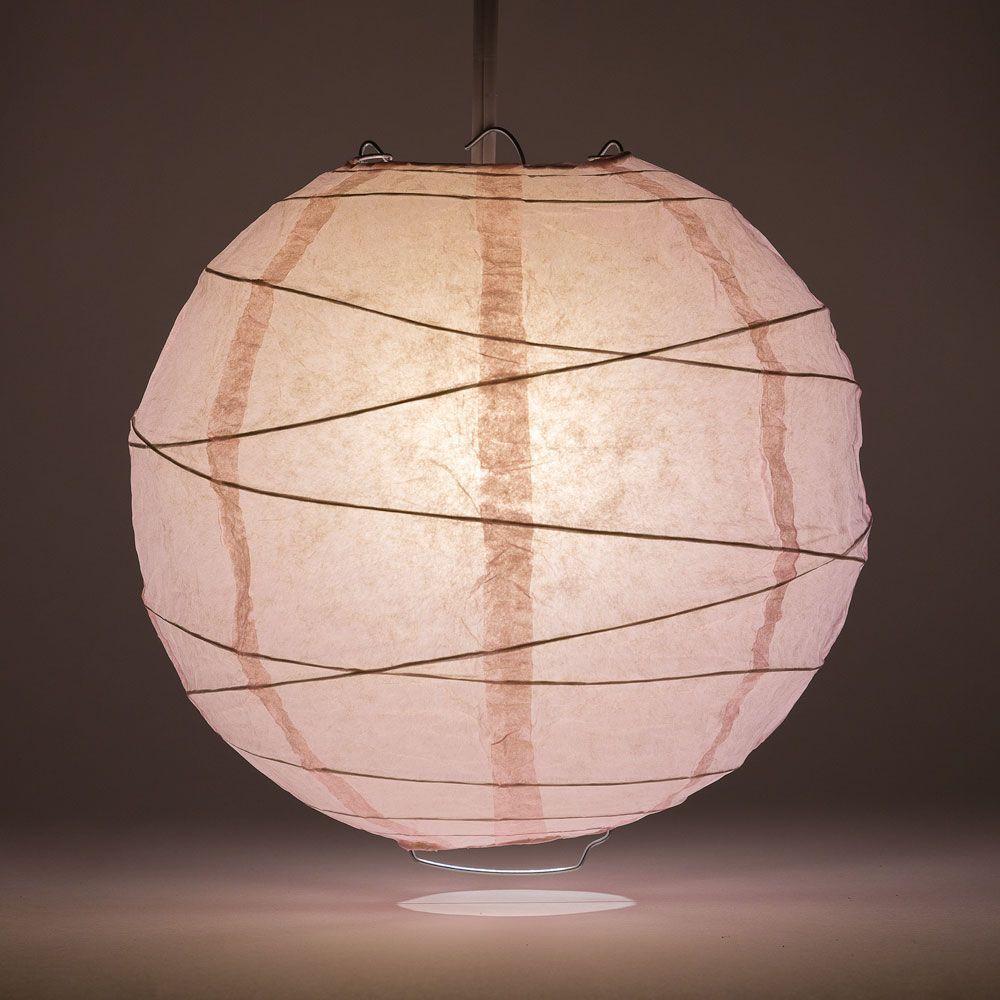 Lit Pink Free-Style Ribbing Round Paper Lantern