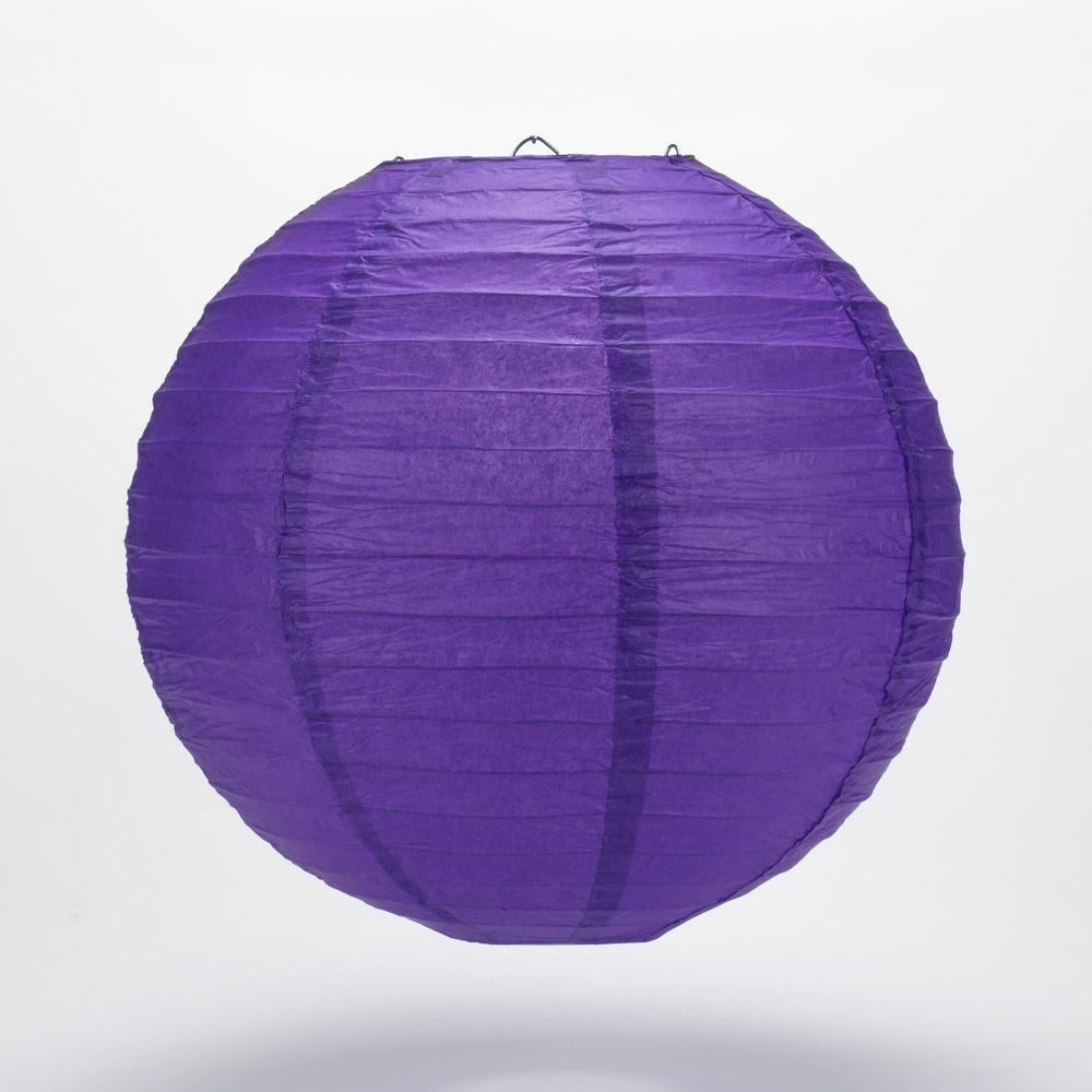 14 Inch Plum Purple Parallel Ribbing Round Paper Lantern - Luna Bazaar | Boho &amp; Vintage Style Decor