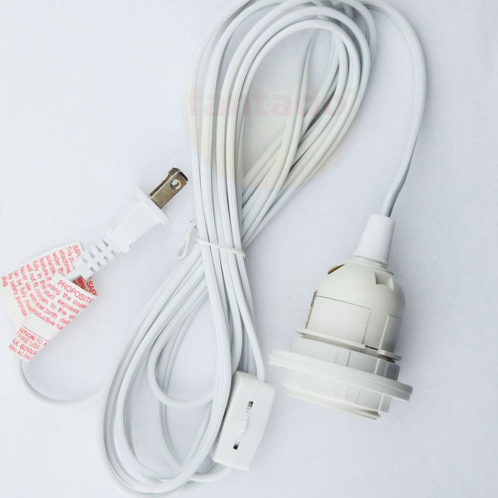 CORD + Shatterproof Bulb | White Pendant Light Lamp Cord Combo Kit, Switch, S14 Cool White Bulb - Luna Bazaar | Boho &amp; Vintage Style Decor