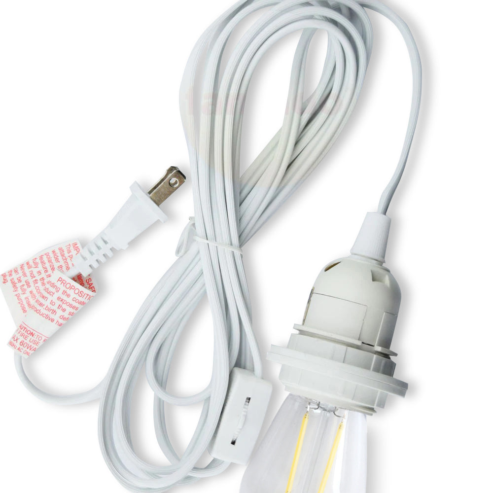 CORD + Shatterproof Bulb | White Pendant Light Lamp Cord Combo Kit, Switch, S14 Cool White Bulb - Luna Bazaar | Boho &amp; Vintage Style Decor