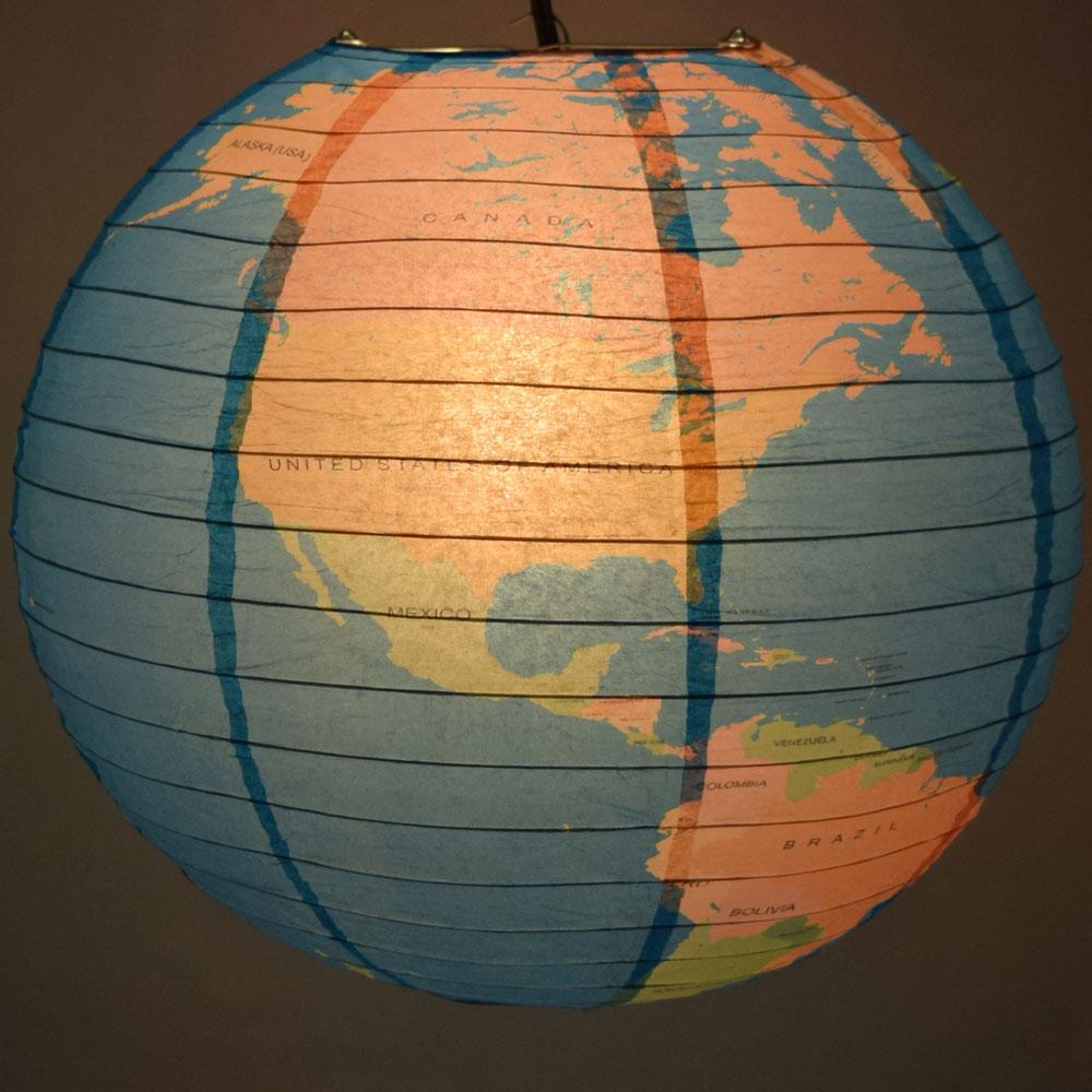 5-Pack 14 Inch Geographical World Map Earth Globe Paper Lantern - Luna Bazaar | Boho &amp; Vintage Style Decor