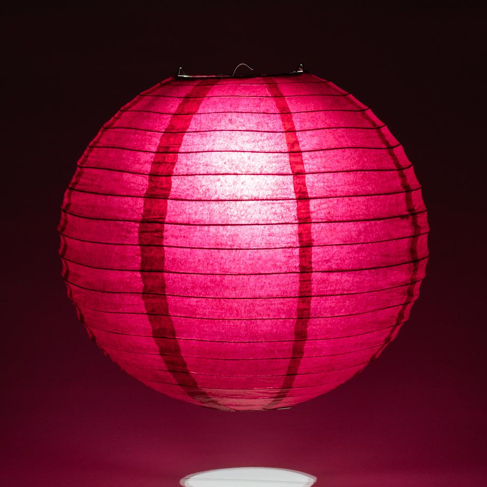 16 Inch Velvet Rose Red Parallel Ribbing Round Paper Lantern - Luna Bazaar | Boho &amp; Vintage Style Decor