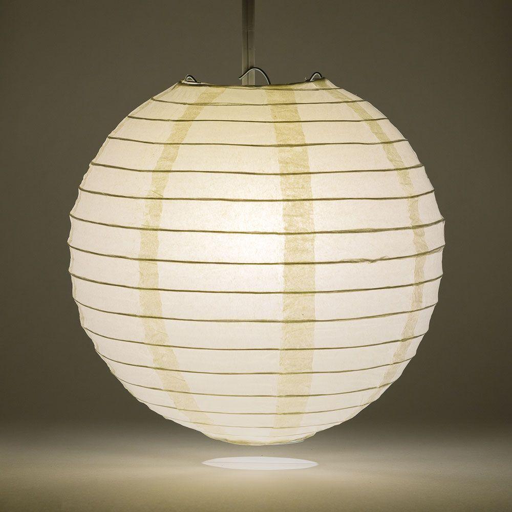 8 Inch Beige / Ivory Parallel Ribbing Round Paper Lantern - Luna Bazaar | Boho &amp; Vintage Style Decor