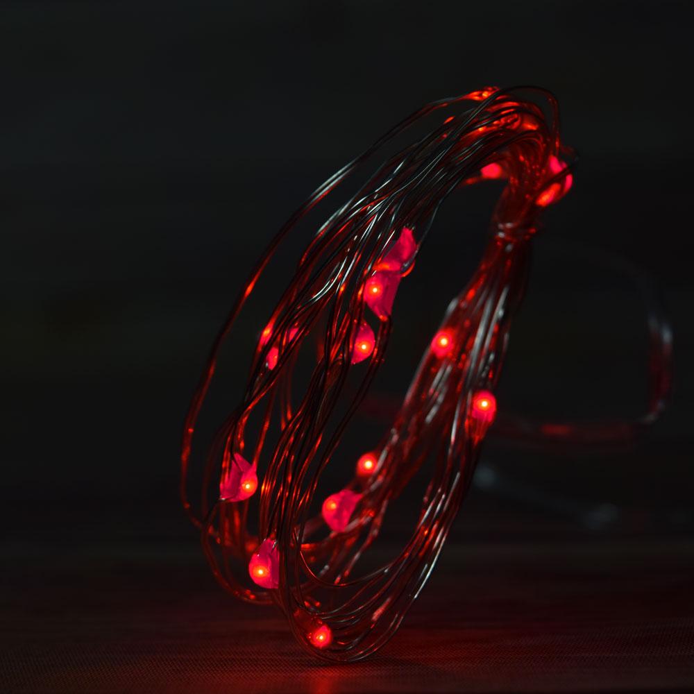 7 FT 20 LED Weatherproof Battery Operated Copper Wire Red Fairy String Lights With Timer - Luna Bazaar | Boho &amp; Vintage Style Decor