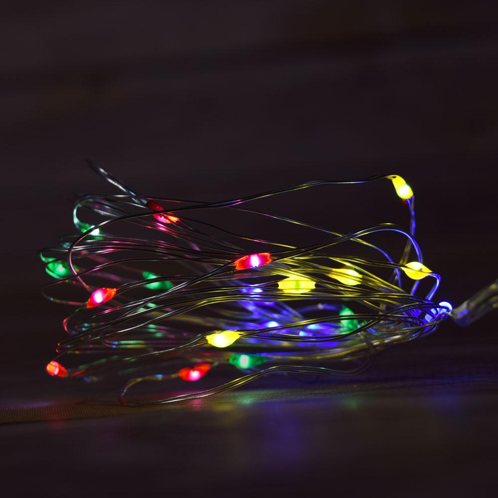 7 FT 20 LED Weatherproof Battery Operated Copper Wire RGB Multi-color LED Fairy String Lights With Timer - Luna Bazaar | Boho &amp; Vintage Style Decor