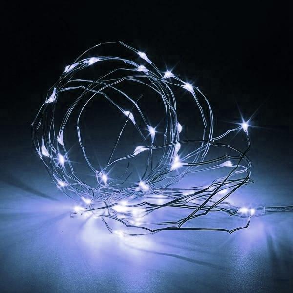 7 FT 20 LED Weatherproof Battery Operated Cool White Copper Wire Fairy String Lights With Timer - Luna Bazaar | Boho &amp; Vintage Style Decor