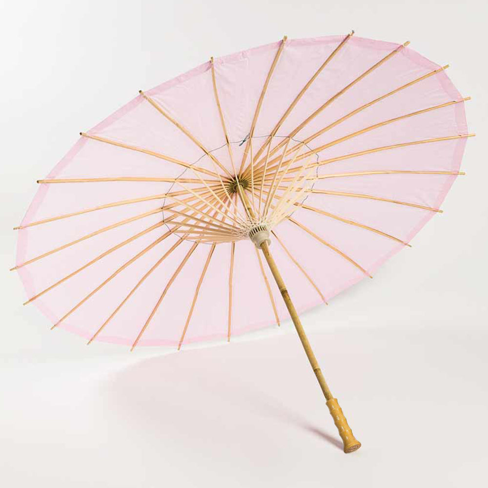 32 Inch Pink Paper Parasol Umbrella with Elegant Handle - Luna Bazaar | Boho &amp; Vintage Style Decor