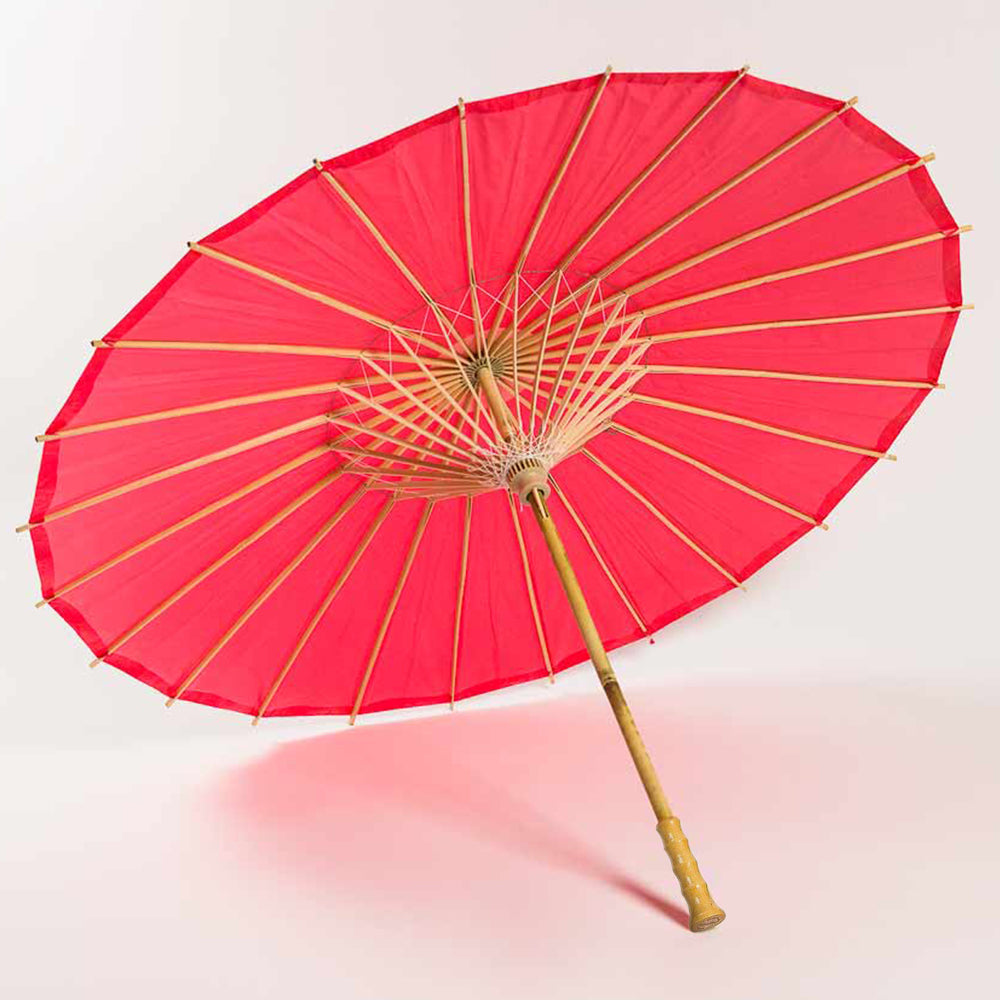 BULK PACK (10-Pack) 32 Inch Red Paper Parasol Umbrella with Elegant Handle - Luna Bazaar | Boho &amp; Vintage Style Decor