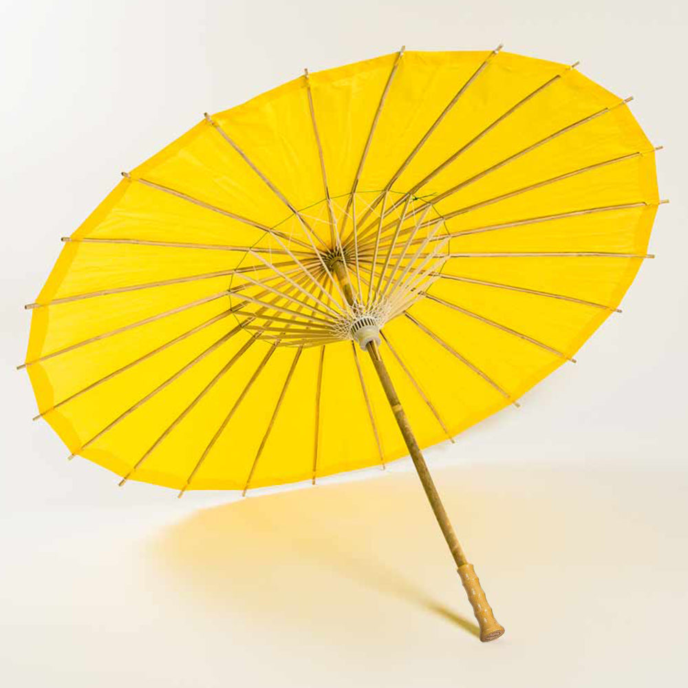 32 Inch Yellow Paper Parasol Umbrella with Elegant Handle - Luna Bazaar | Boho & Vintage Style Decor