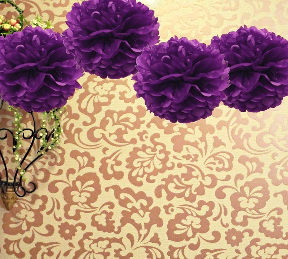 CLOSEOUT EZ-Fluff 12&quot; Plum Tissue Paper Pom Poms Flowers Balls, Decorations (4 PACK) - Luna Bazaar | Boho &amp; Vintage Style Decor