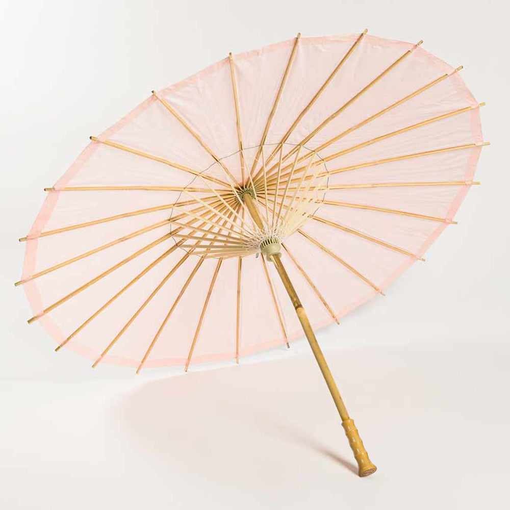 32 Inch Rose Quartz Paper Parasol Umbrella for Weddings and Parties with Elegant Handle - Luna Bazaar | Boho &amp; Vintage Style Decor