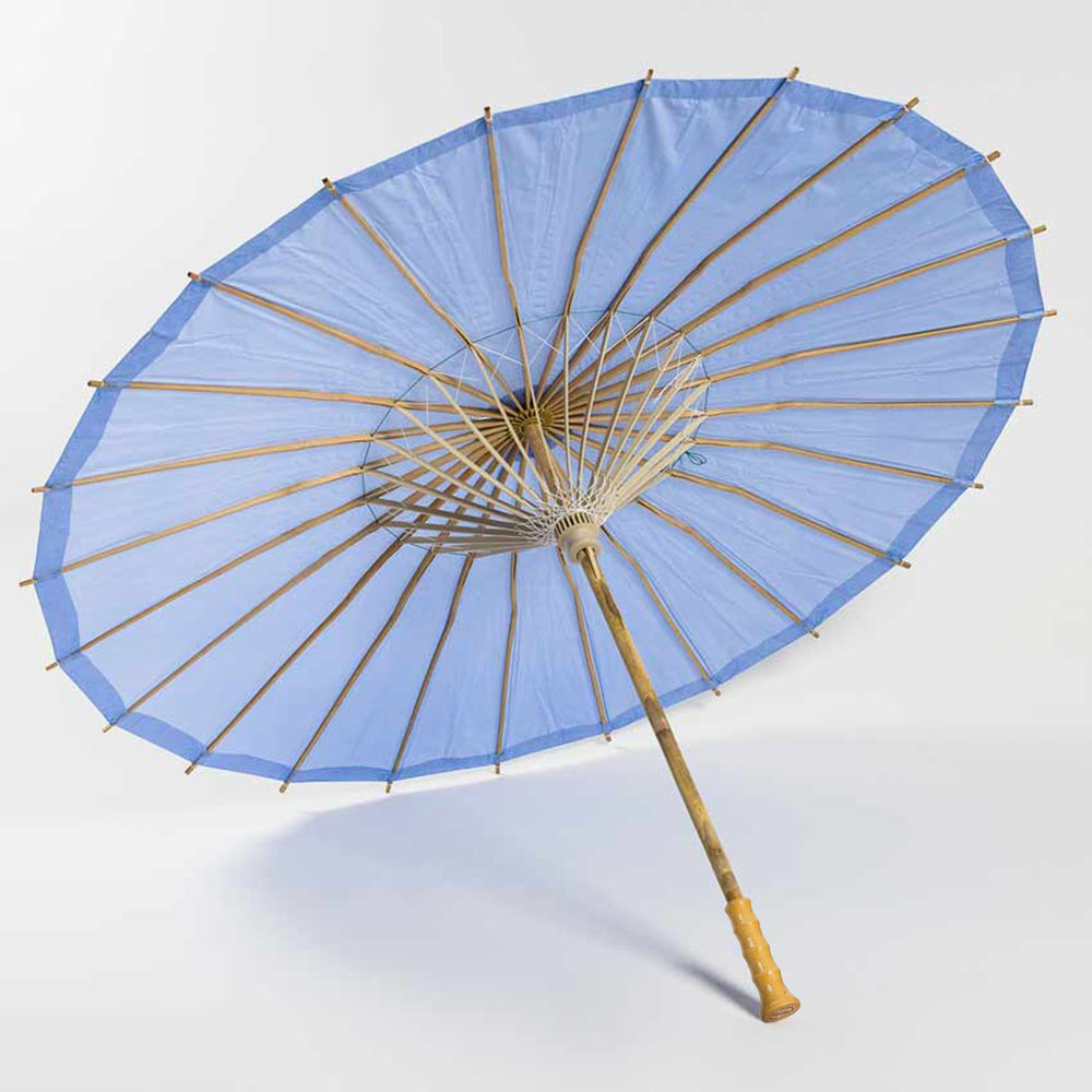 32 Inch Serenity Blue Paper Parasol Umbrella for Weddings and Parties with Elegant Handle - Luna Bazaar | Boho &amp; Vintage Style Decor