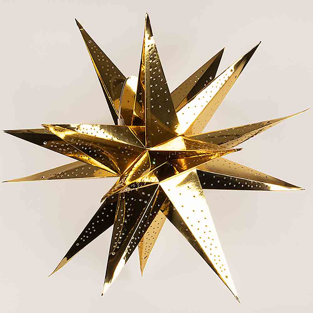 24" Moravian Glossy Gold Multi-Point Paper Star Lantern Lamp, Hanging - Luna Bazaar | Boho & Vintage Style Decor