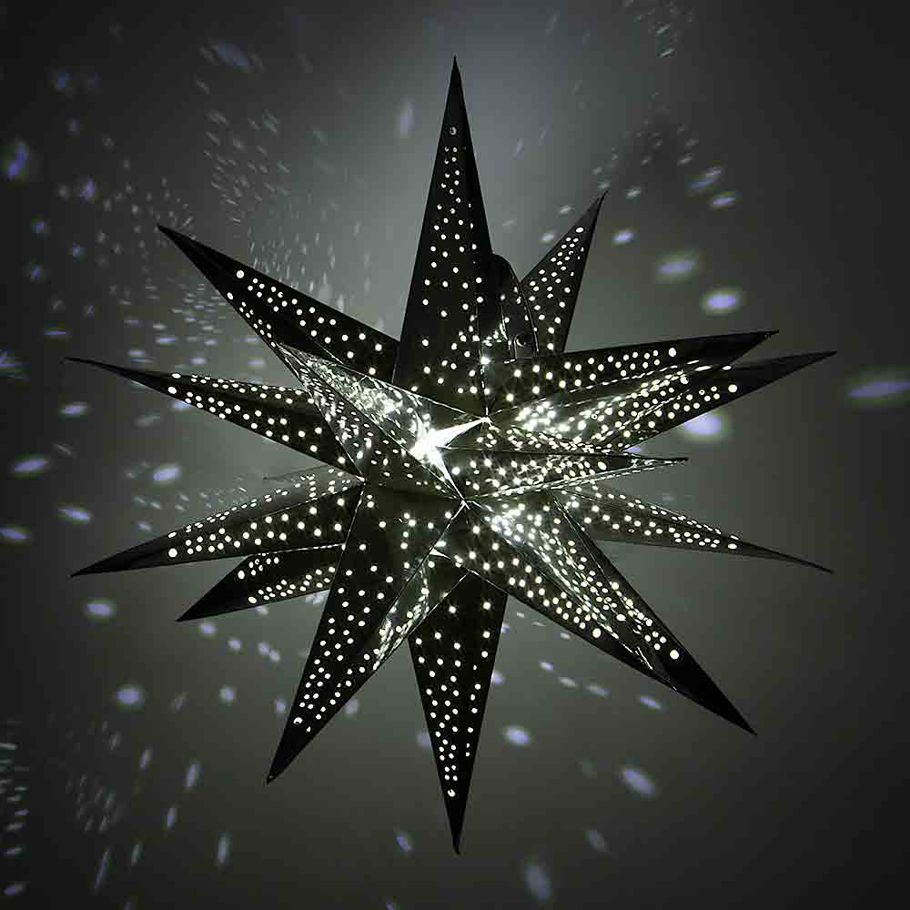 24&quot; Moravian Glossy Silver Multi-Point Paper Star Lantern Lamp, Chinese Hanging Wedding &amp; Party Decoration - Luna Bazaar | Boho &amp; Vintage Style Decor