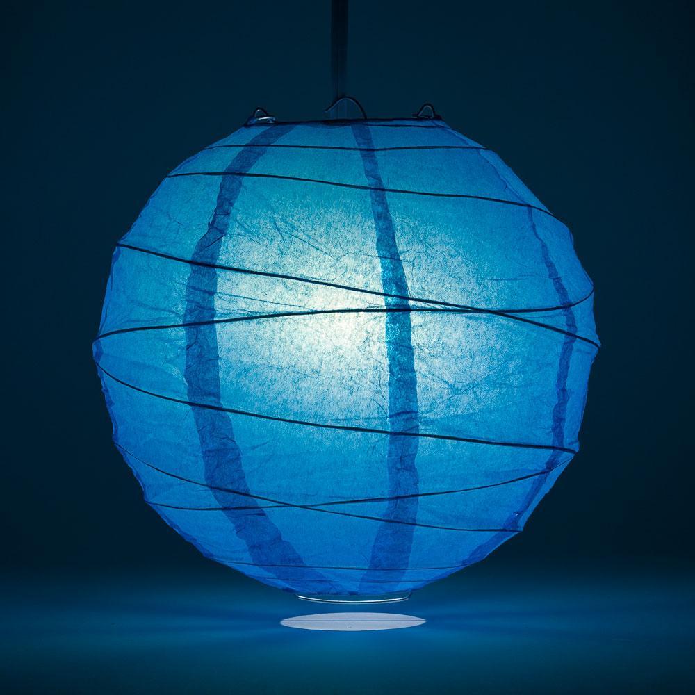 Lit Turquoise Free-Style Ribbing Round Paper Lantern