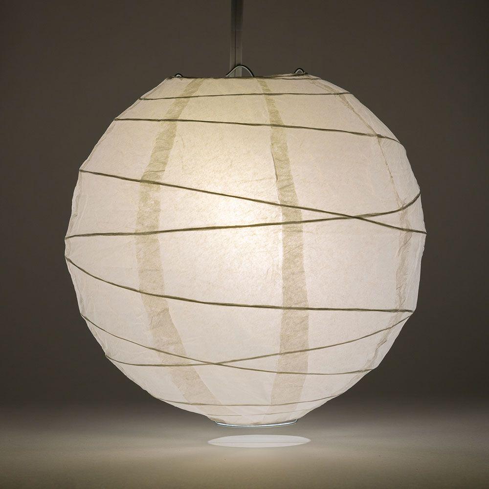 Lit White Free-Style Ribbing Round Paper Lantern