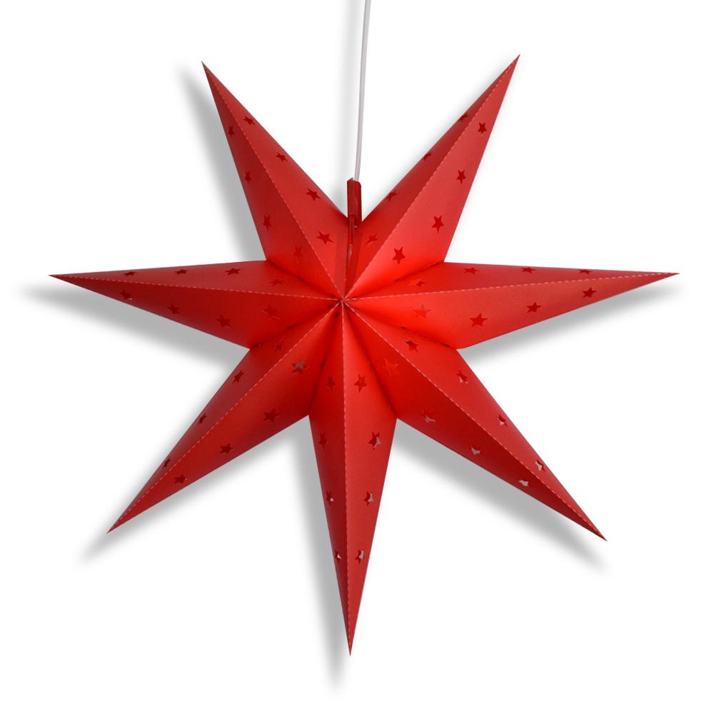 24&quot; Red 7-Point Weatherproof Star Lantern Lamp, Hanging Decoration - Lit