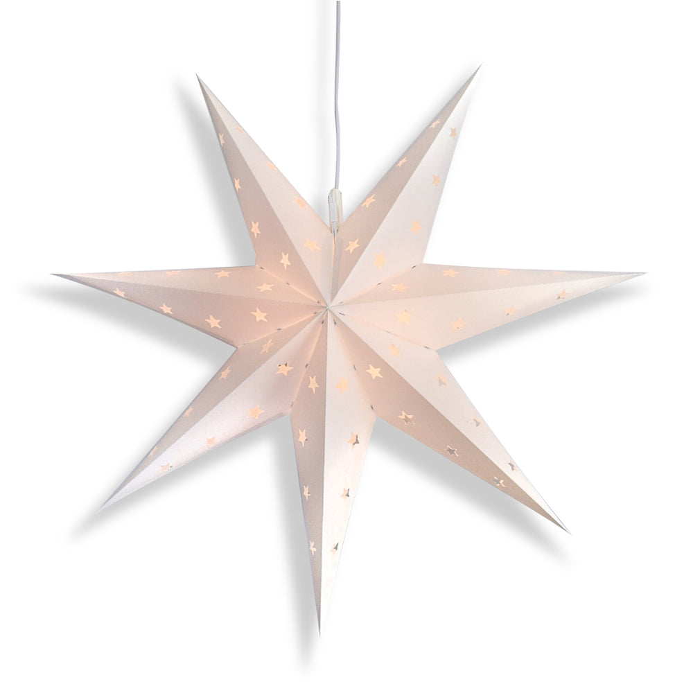 LANTERN + CORD + BULB | 24&quot; White 7-Point Weatherproof Star Lantern Lamp, Hanging Decoration