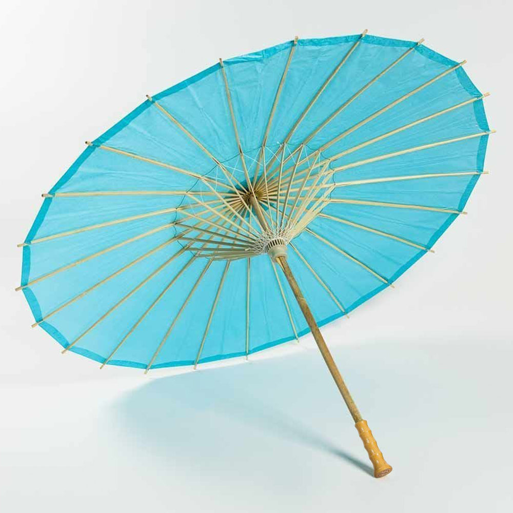 BULK PACK (10-Pack) 32 Inch Water Blue Paper Parasol Umbrella with Elegant Handle - Luna Bazaar | Boho &amp; Vintage Style Decor